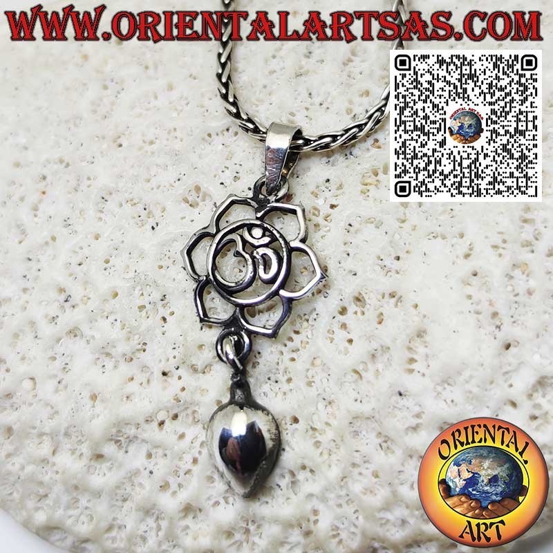 Silver pendant with ॐ om Aum in lotus flower and pendant