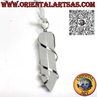 Natural Rock Crystal Point Hexagonal Prism Pendant Wrapped With Hook