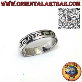Anillo de plata de banda de 5 mm con bajo relieve tallado griego