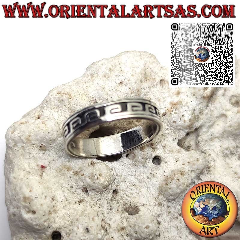 Anillo de plata de banda de 5 mm con bajo relieve tallado griego