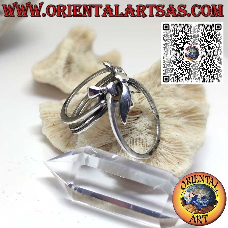 Anello in argento fede turca 4 fili con due Kukri coltelli Nepalesi