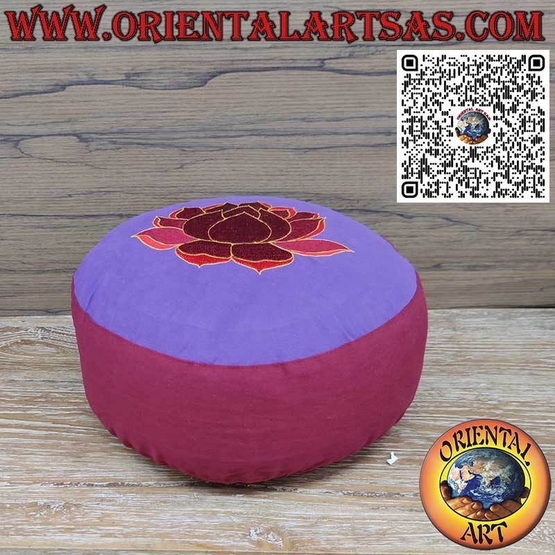 Buckwheat Meditation Cushion Nepal | Lotus Embroidered Zafu