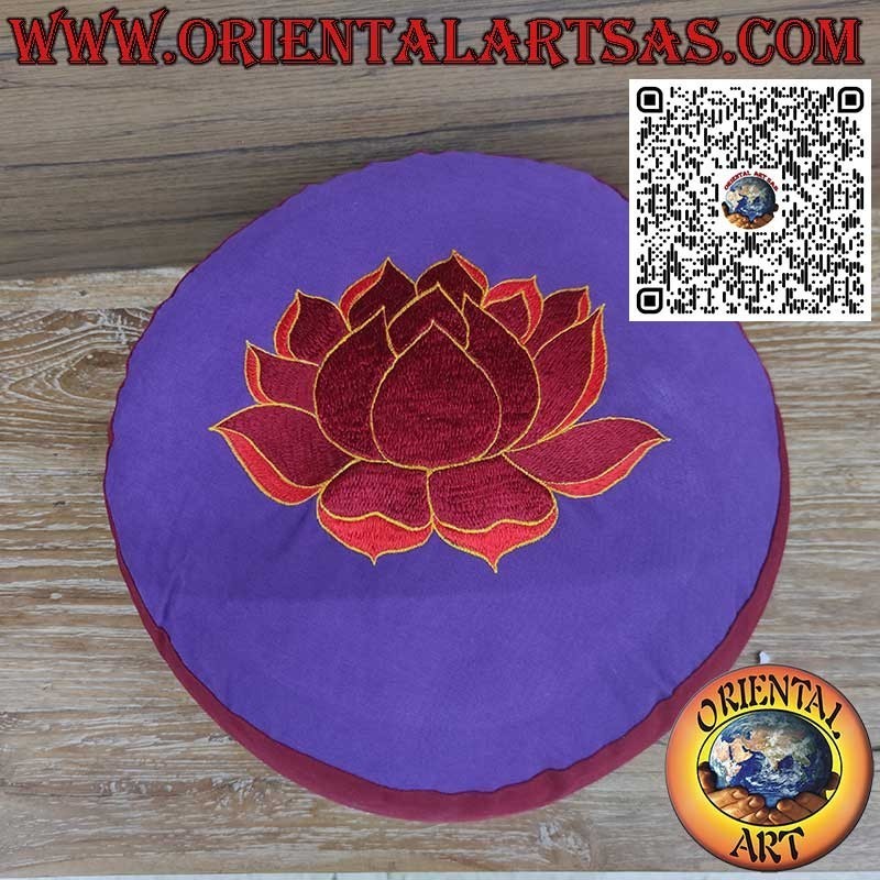 Buckwheat Meditation Cushion Nepal | Lotus Embroidered Zafu