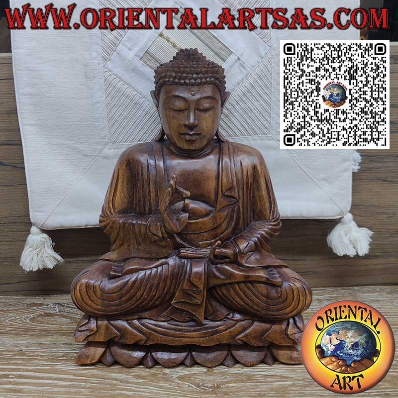 Buddha Dharmachakra Mudra teaching sculpture in suar wood 40 cm.