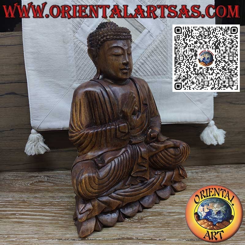 Buddha Dharmachakra Mudra Lehrskulptur aus Suarholz 40 cm.