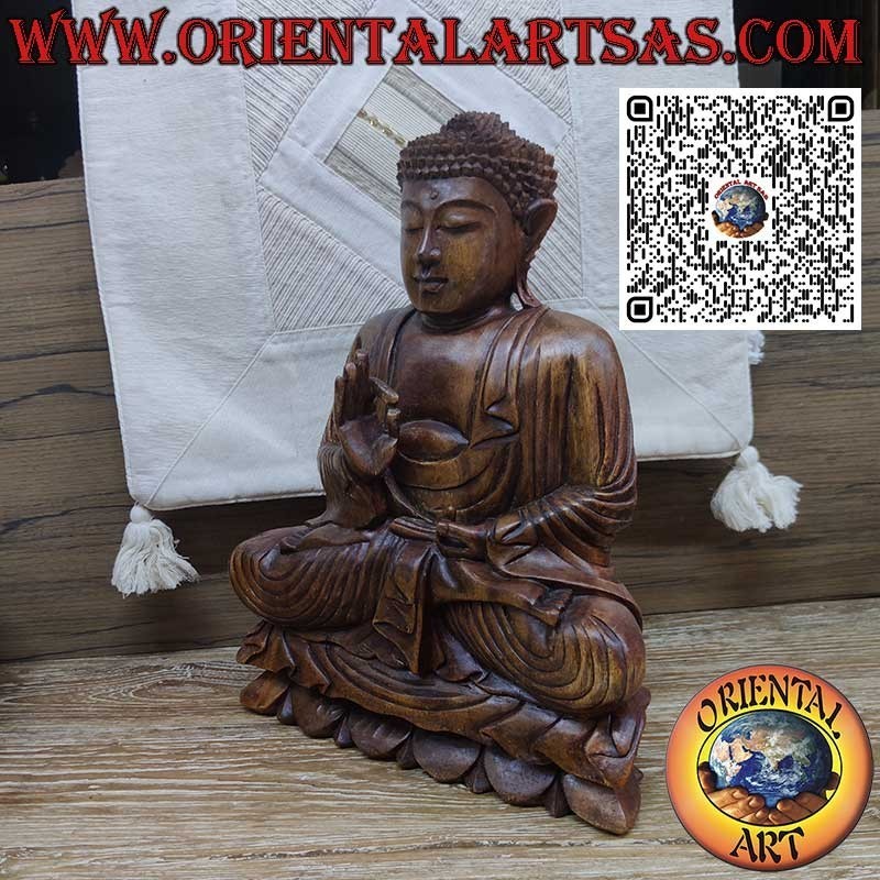 Buddha Dharmachakra Mudra teaching sculpture in suar wood 40 cm.