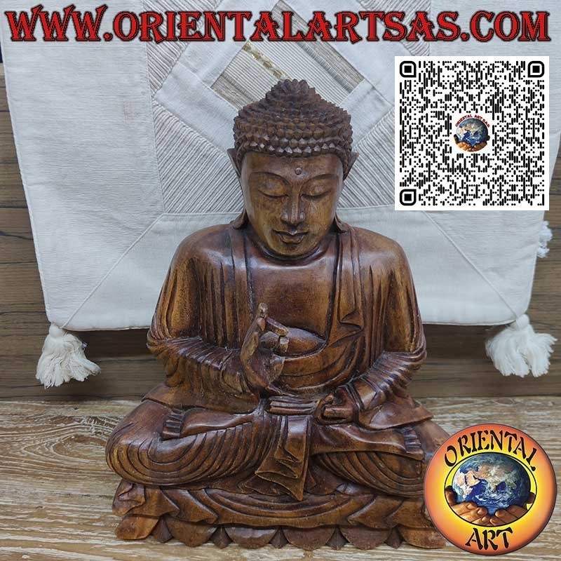 Buddha Dharmachakra Mudra teaching sculpture in suar wood 40 cm.