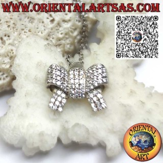 Silver pendant, bow studded with round zirconia stones