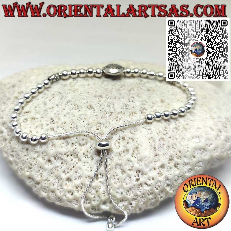 Bracciale in argento di sfere e sole centrale con chiusura pallina scorrevole