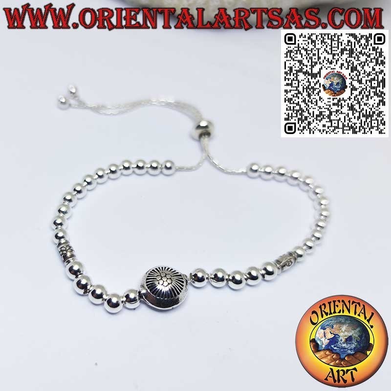 Silberarmband mit Kugeln und zentraler Sonne mit Schiebekugelverschluss