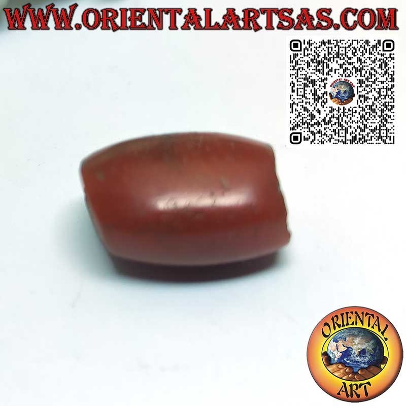 Ciondolo ciottolo forato cilindrico di corniola naturale antica Tibetana