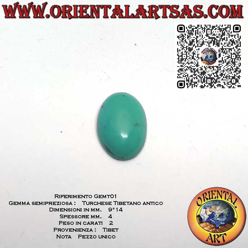 Gemma per incastonare di Turchese antico naturale Tibetano, mm. 9*14*4