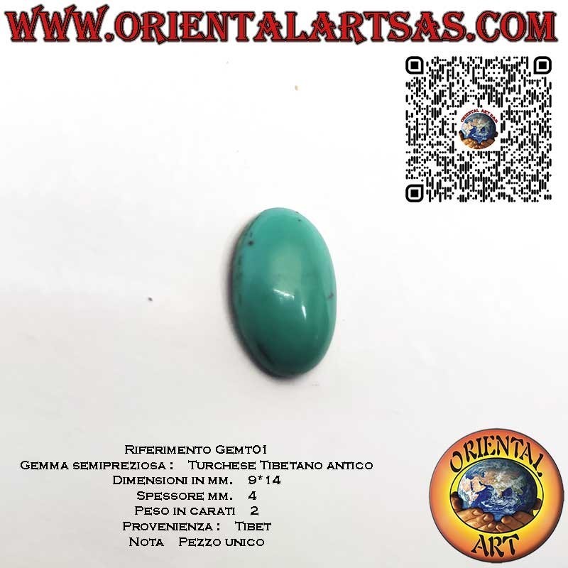 Gemma per incastonare di Turchese antico naturale Tibetano, mm. 9*14*4
