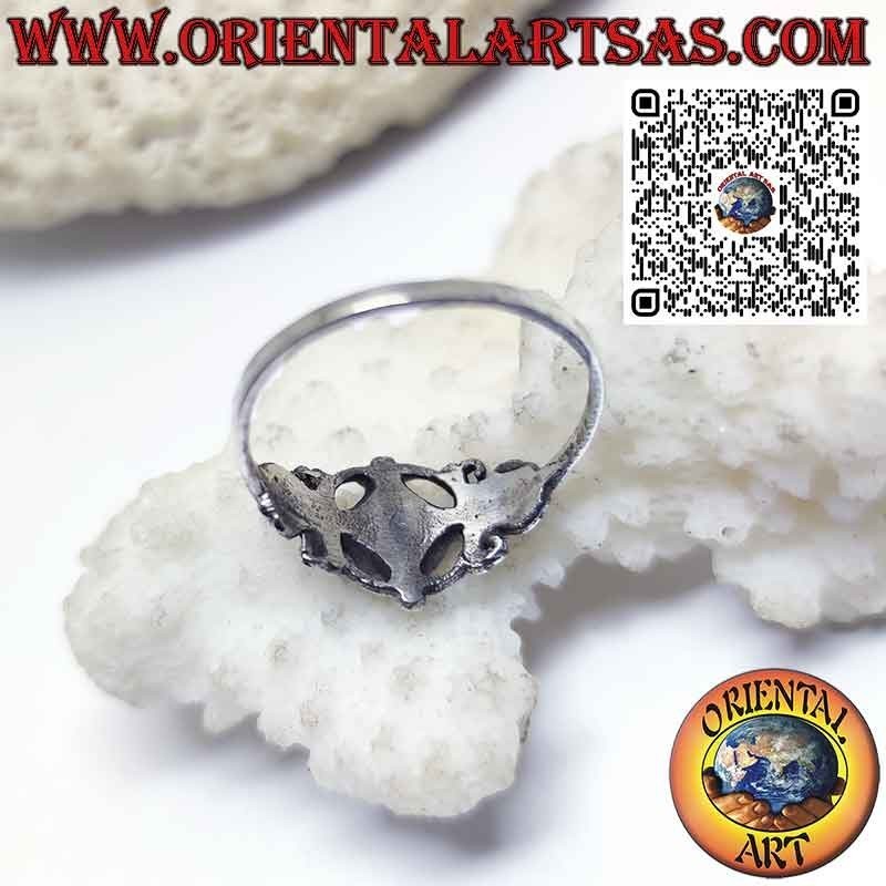 Bague en argent avec agate verte ronde et décorations baroques, petite