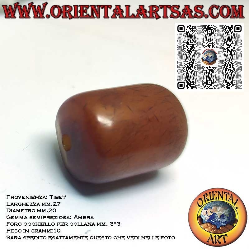 Collar de ámbar tibetano natural cilíndrico auténtico fósil antiguo