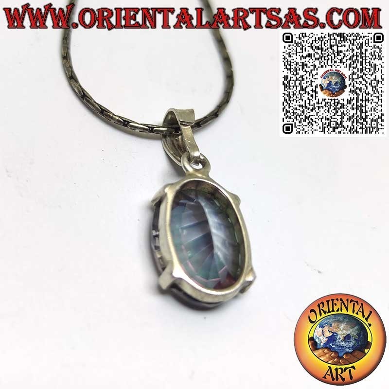 Pendentif en argent avec quartz rose ovale sur double monture lisse