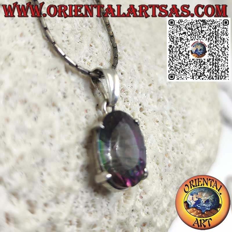 Silver pendant with oval rose quartz on double smooth setting