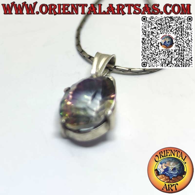 Silver pendant with oval rose quartz on double smooth setting