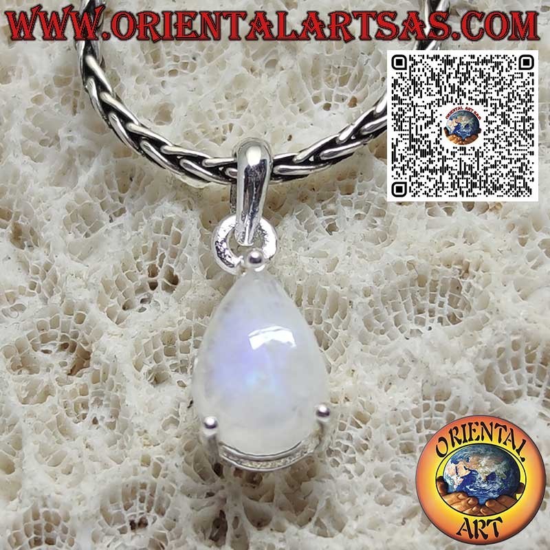 Pendentif en Argent avec Pierre de Lune Arc-en-ciel en Goutte