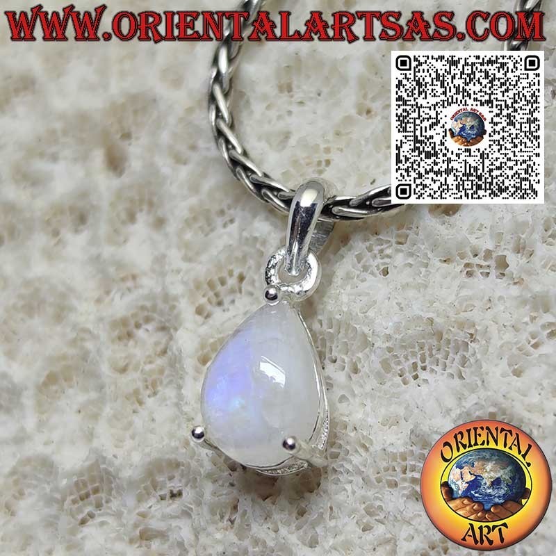Colgante de Plata con Piedra Luna Arcoíris en Forma de Gota