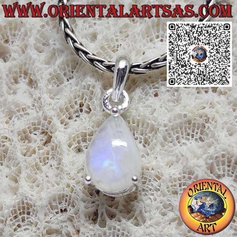 Pendentif en Argent avec Pierre de Lune Arc-en-ciel en Goutte