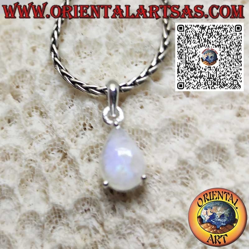 Sterling Silver Pendant with Rainbow Moonstone Drop