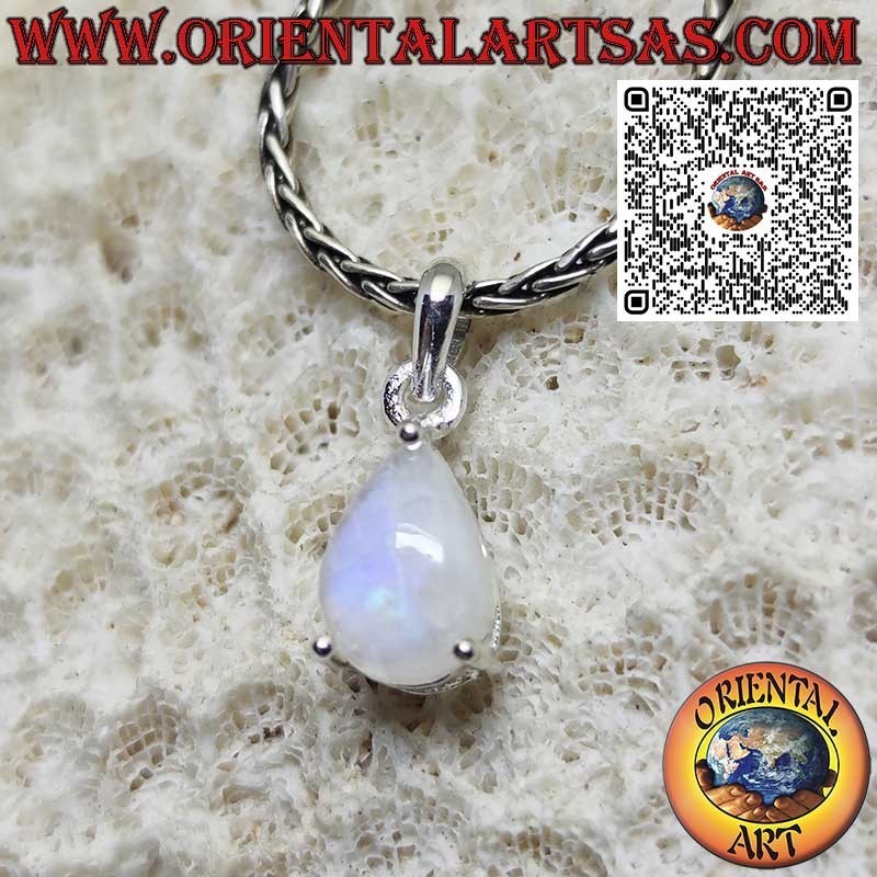 Colgante de Plata con Piedra Luna Arcoíris en Forma de Gota