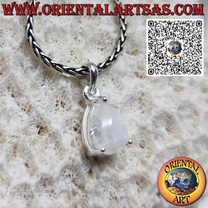 Pendentif en Argent avec Pierre de Lune Arc-en-ciel en Goutte