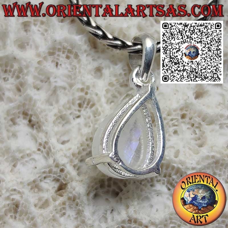Sterling Silver Pendant with Rainbow Moonstone Drop