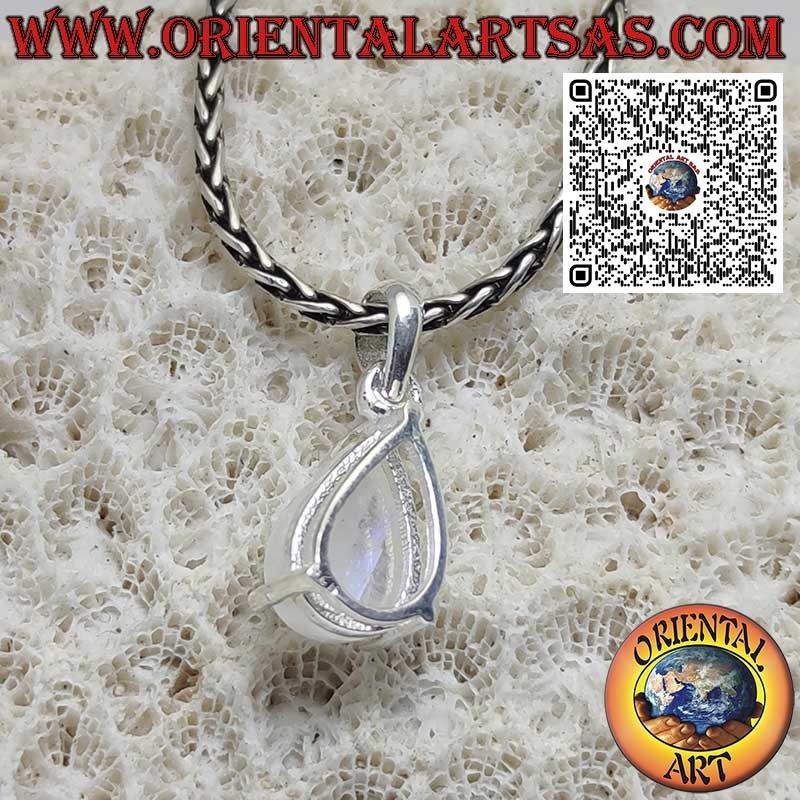 Sterling Silver Pendant with Rainbow Moonstone Drop