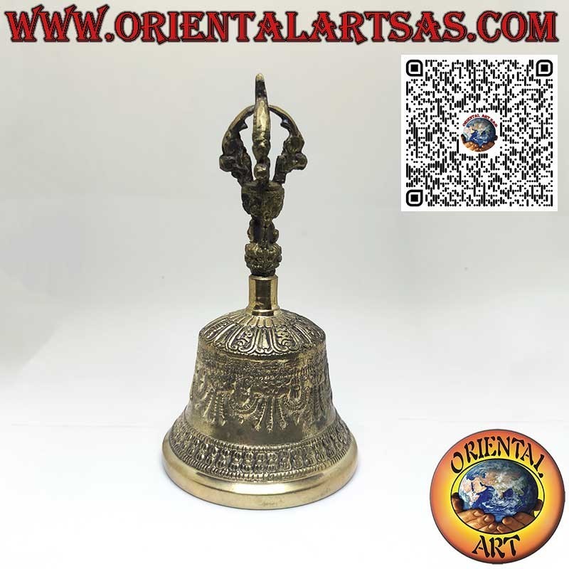 Cloche tibétaine « Ghanta » avec vajra pour la prière et la méditation (15 cm)