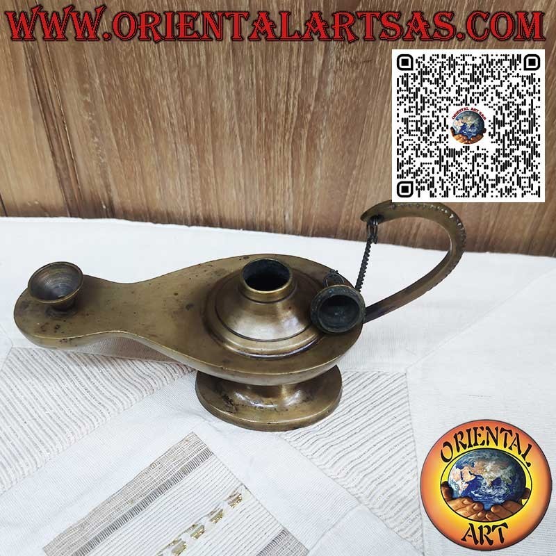 Functional Handmade Solid Brass Aladdin-Style Oil Lamp
