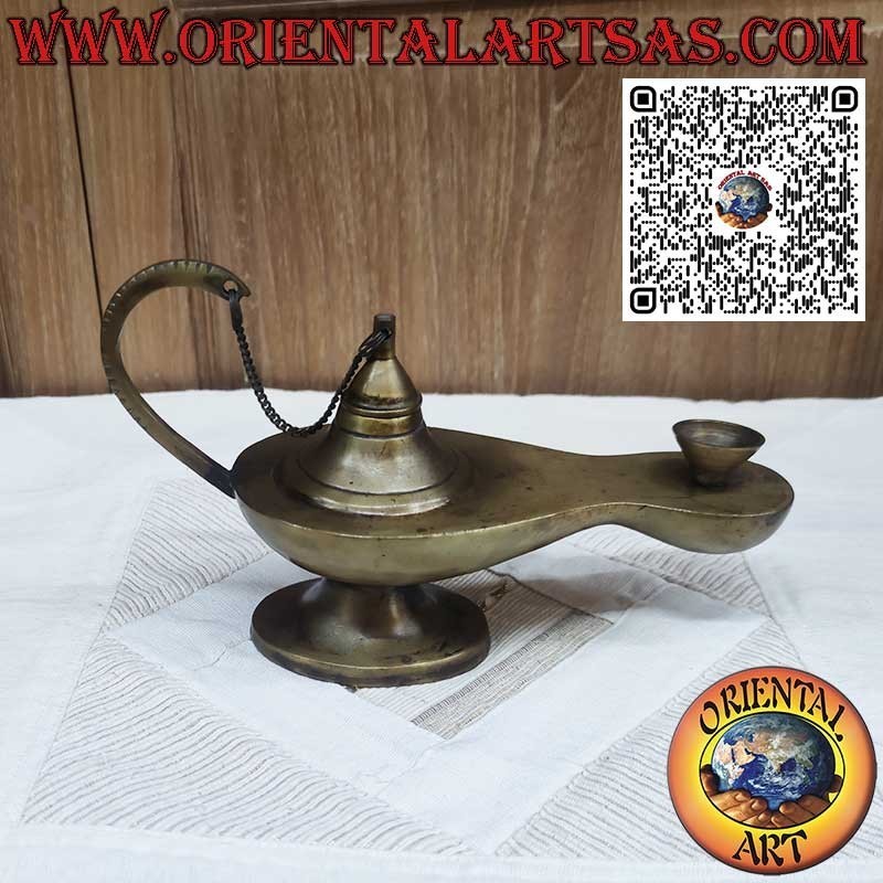 Lampe à huile fonctionnelle en laiton massif, modèle Aladin, faite main