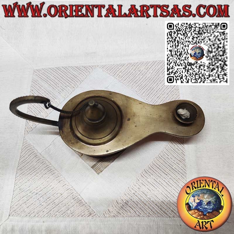 Lampe à huile fonctionnelle en laiton massif, modèle Aladin, faite main