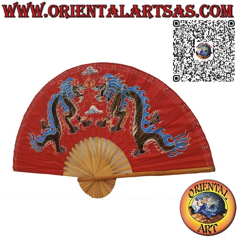 Wall fan Dragons on a red background painted on fabric cm 130
