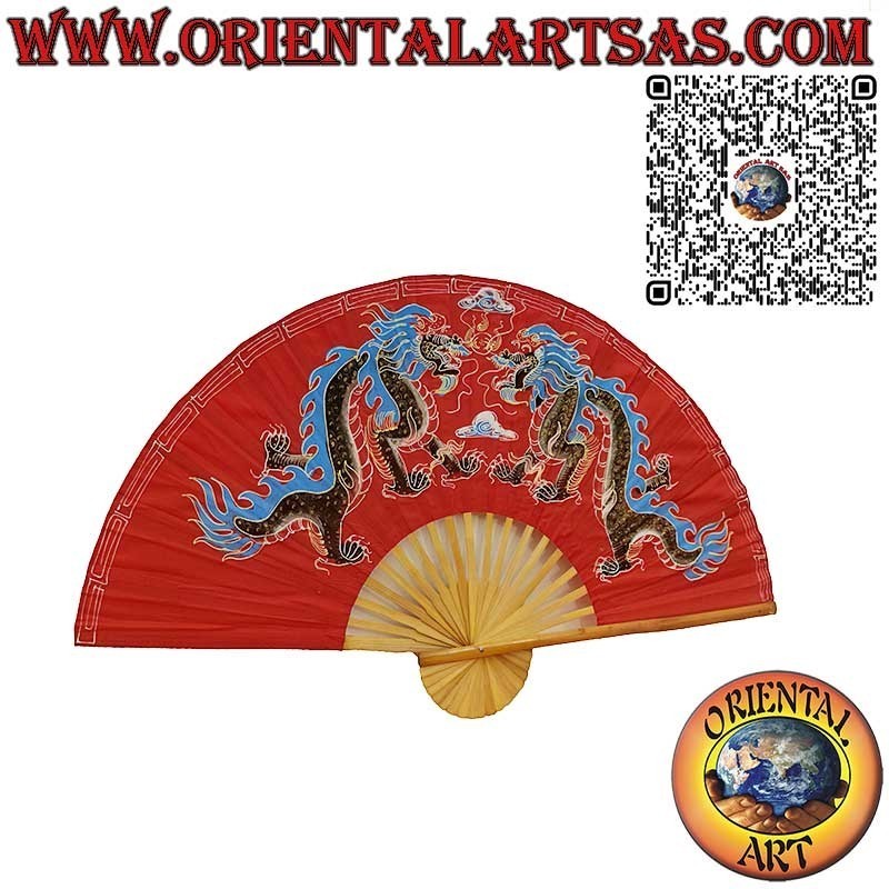 Wall fan Dragons on a red background painted on fabric cm 130