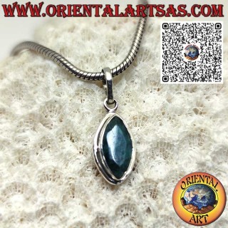 Silver pendant with natural marquise-cut emerald and smooth edge