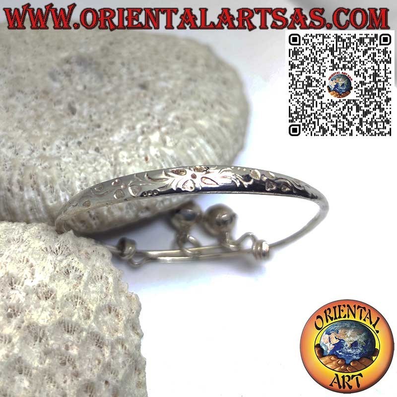 Rigid silver bracelet with engravings, handmade and with little bells