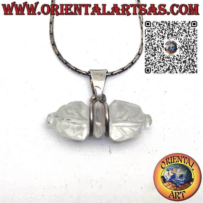 Pendentif en cristal de roche Dorje avec crochet en argent à 2 fils (épais)