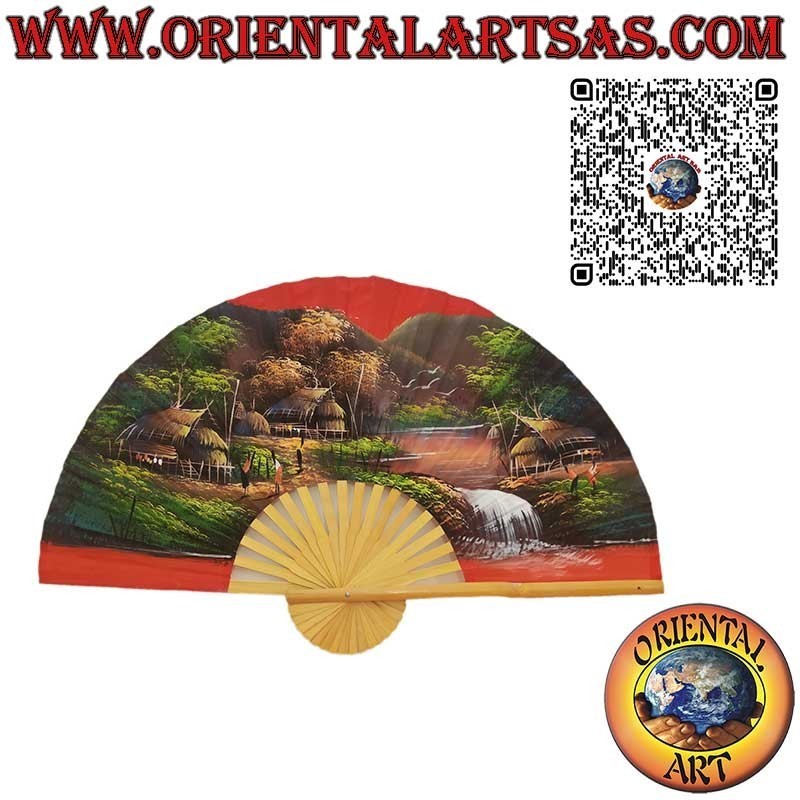 Hand-painted wall fan – Karen village surrounded by nature