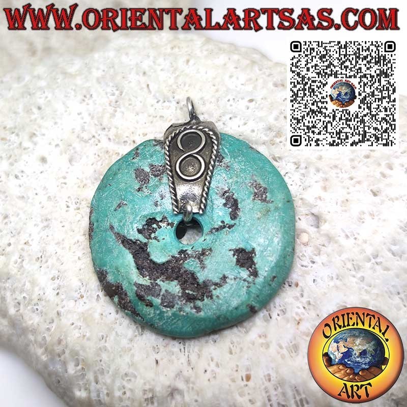 Natural Turquoise Donut Pendant, Diameter 32mm, with Silver Hook