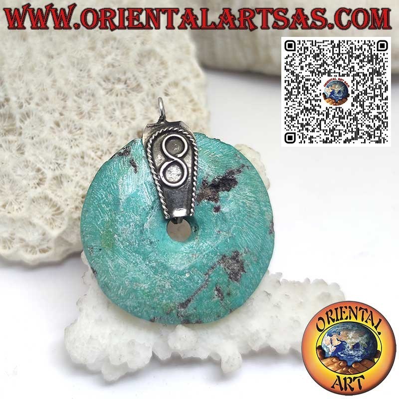 Natural Turquoise Donut Pendant, Diameter 32mm, with Silver Hook