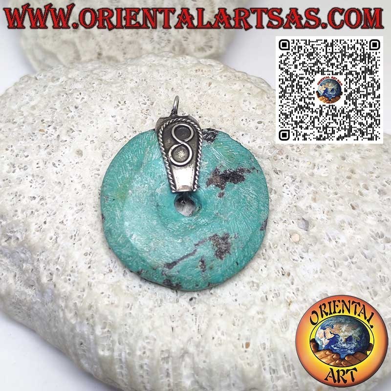 Natural Turquoise Donut Pendant, Diameter 32mm, with Silver Hook