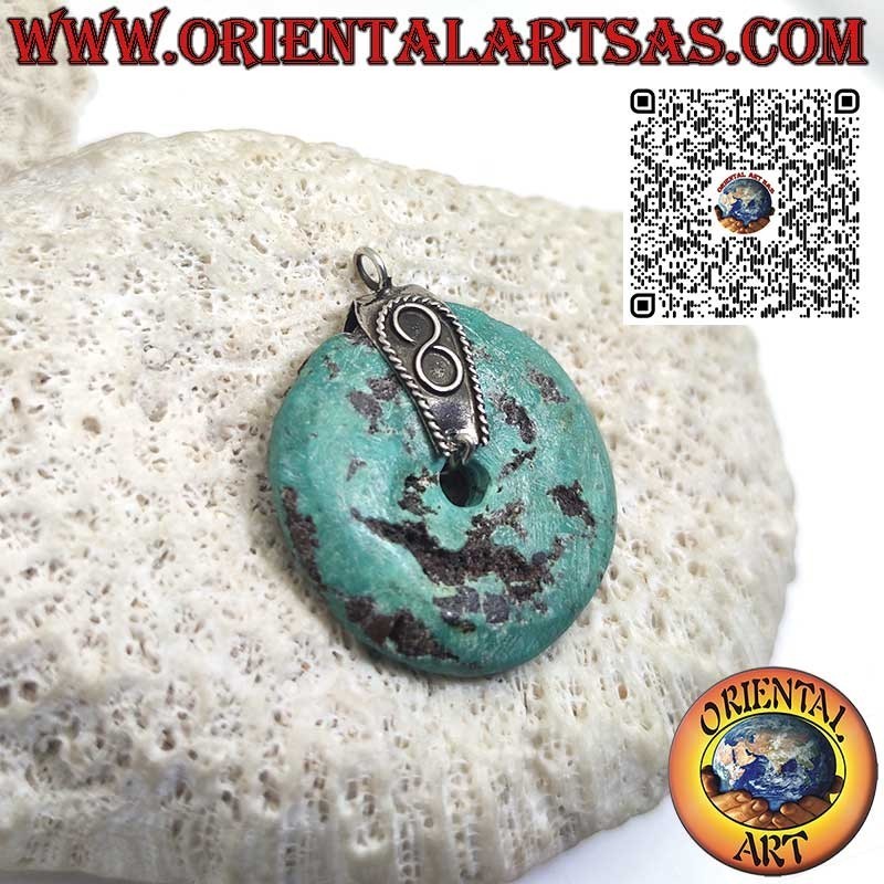 Natural Turquoise Donut Pendant, Diameter 32mm, with Silver Hook