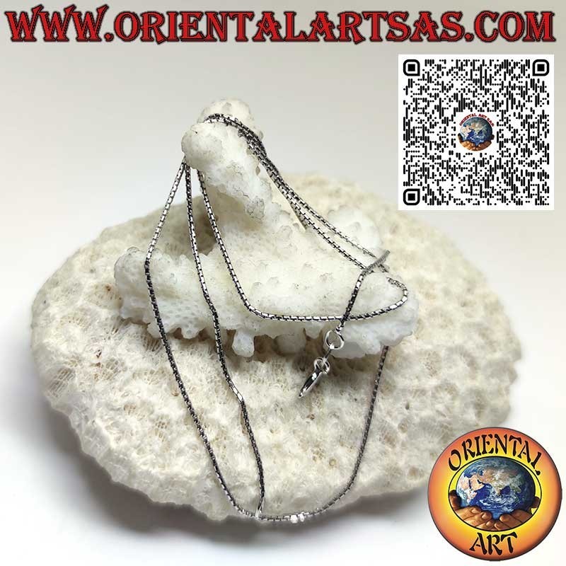 Halskette mit rechteckiger Venezianerkette aus rhodiniertem 925er Sterlingsilber, 1 mm