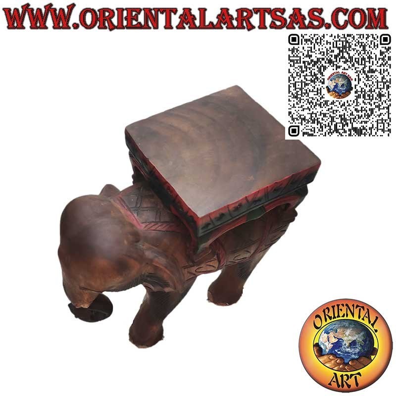 Scultura elefante indiano con baldacchino in unico blocco di legno di suar  40 cm