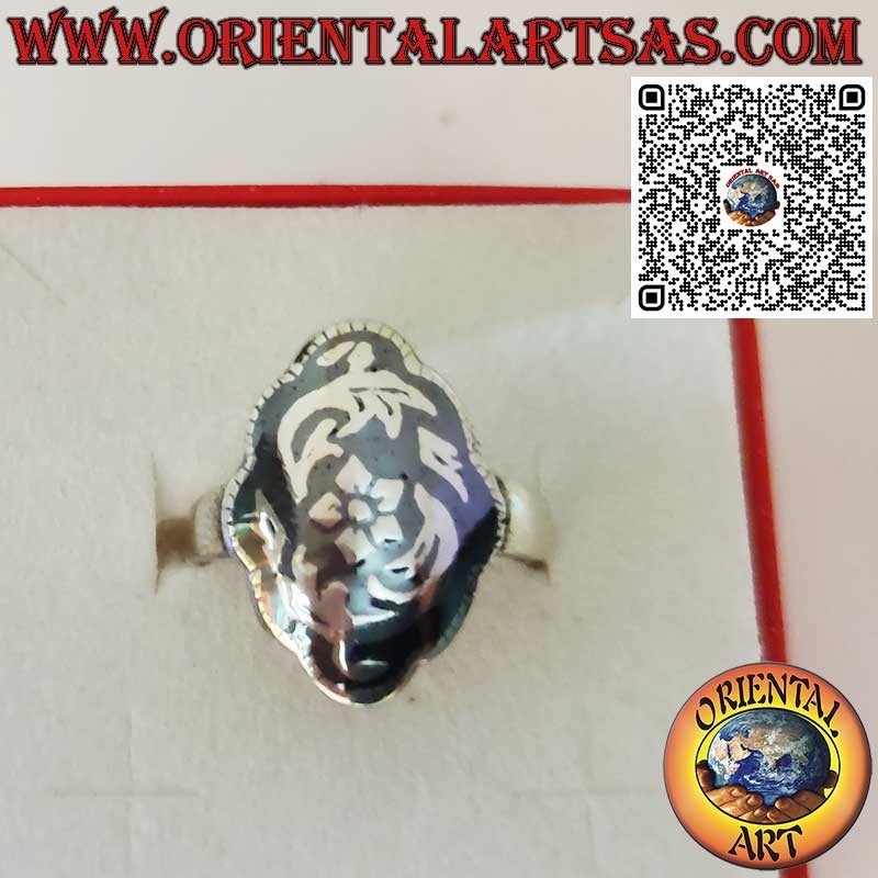 Silver ring with floral decorations in Niello handmade