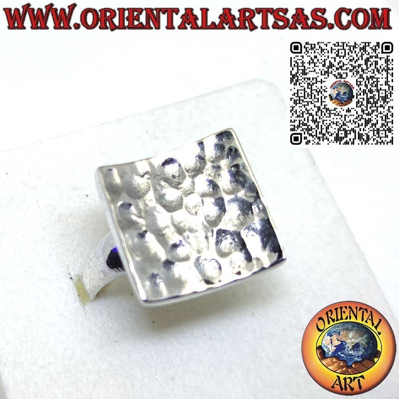 925 Silver Concave Square Hammered Ring Handmade by Karen