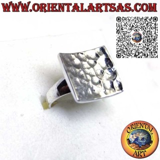 925 Silver Concave Square Hammered Ring Handmade by Karen