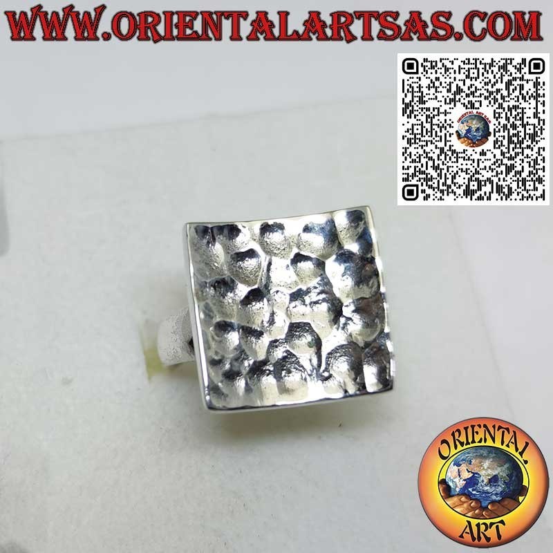 925 Silver Concave Square Hammered Ring Handmade by Karen